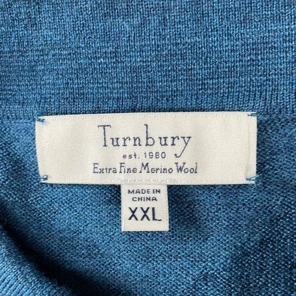 Turnbury Polo Sweater Mens XXL Blue Extra Fine Merino Wool Long Sleeve Knit